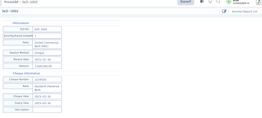 Security Deposit Details View Page